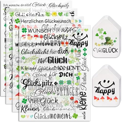 Hongma Rub On Sticker 19x14cm-Großformat Glück Bunt Transfers 4PCS Sprüche für Raysin für Keraflott Möbel Glas Holz DIY Deko Rub On Folie Rubons Aufkleber