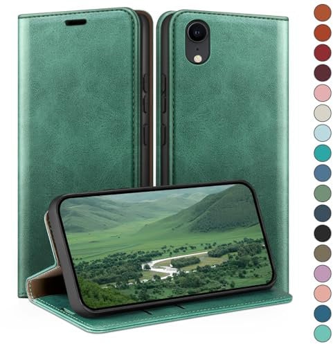 HUOUH for iPhone XR 6,1 Wallet case with RFID Blocking PU Leather,Credit Card Holder,Flip Folio Book Phone cases Shockproof Cover Women Men for Apple XR case Sea Green