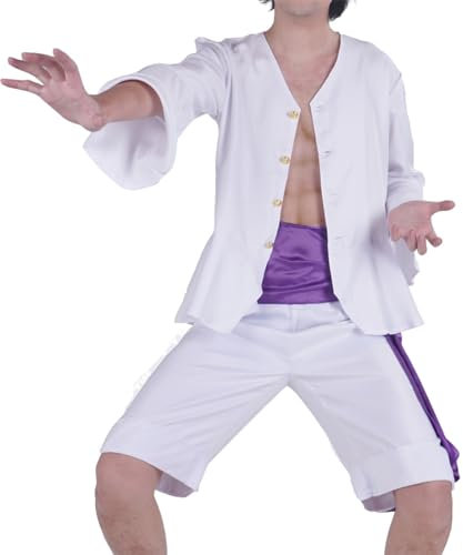CoolChange Monkey D. Ruffy Gear 5 Kostüm | Nika Cosplay Verkleidung | Hemd, Hose und Schärpe | Weiß | Größe: M