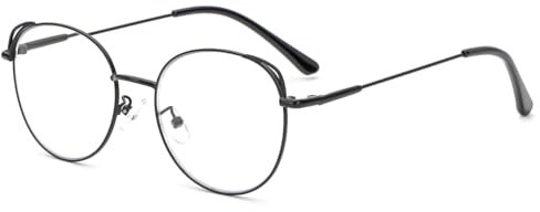 MMOWW Blaulichtfilter Lesebrille Damen Herren, Runde Metall Frame Retro Blockieren Blaulicht Computerbrille Mode Brille (Schwarz, 0.0)