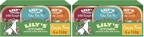 Lily's Kitchen Natural Adult Dog Food Wet Trays - Complete Grain-Free Multipack - Chicken, Fish & Venison (6 Trays x 150g) (Pack of 2)