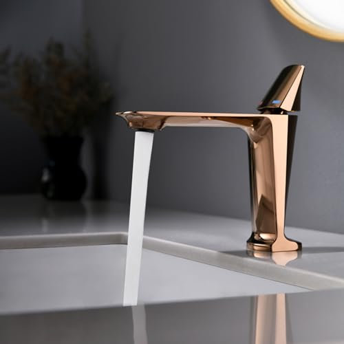 Wasserhahn Bad Mischbatterie Waschbecken Badezimmer Armatur 1 Loch Messing mit Einem Griff Moderner Wasserhahn Roségold