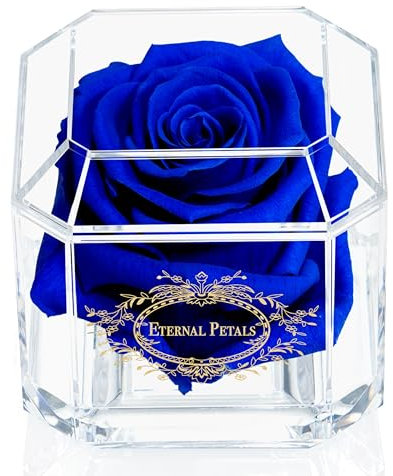 Real Rose That Lasts One Year - Unique Gift for Women & Men, Birthday Gift - Gold Solo (Dark Blue)