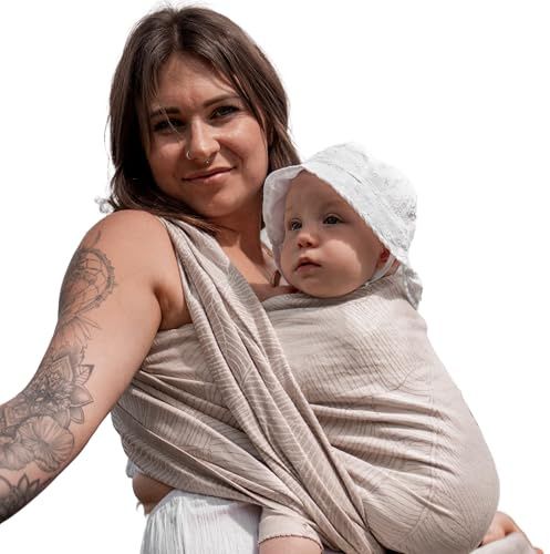 Hoppediz Gewebtes Babytragetuch ab Geburt, Grenada Natur 4,60 m | Ergonomisches Tragetuch für Neugeborene und Kleinkinder, inkl. Anleitung