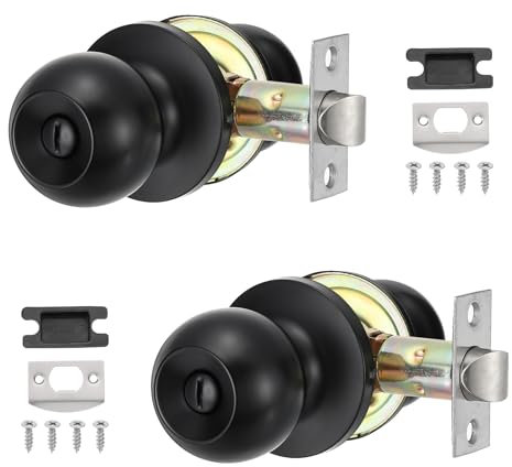 PATIKIL Key Entry Door Knobs Interior, 2 Pack Round Stainless Steel Bedroom Bathroom Door Knob with Lock Entry Indoor Outdoor Door, Black
