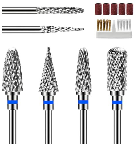 Nail Cutter Bits Set, 6 Pcs Nail Cutter Tips Grinding Heads Carbide Machine Accessories, 3/32inch (2.35mm) Professional Cuticle Cutter Bit for Manicure Remove Acrylic or Hard Gel Polygel