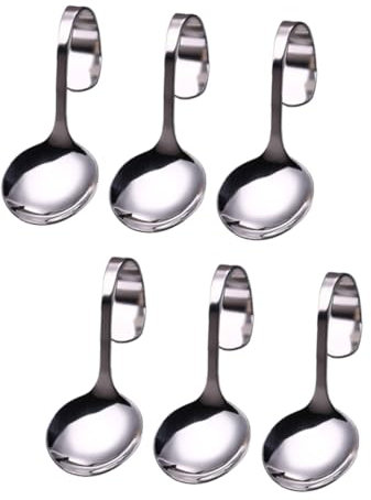 CIYODO 6 Stück Edelstahllöffel Mit Gebogenem Griff Dessertlöffel Salatlöffel Für Zuhause
