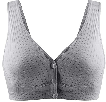 of 5,Women Comfort no Wire Bras Seamless no Show Bra Pack, Front Fastening Padded Racer Back Bras for Women UK, Front Fastening Sports Gray