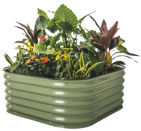 UNIGARDIA Potager Surélevé en Métal 150x60x43 cm - Bac Potager Extérieur Modulaire 4-en-1 - Jardinière Surélevée en Acier Premium, Inoxydable - Durée de Vie Minimum 20 Ans, Vert Sauge