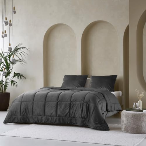 Zelesta Velvetbed Bettbezug, ohne Bezug, aus Samt, waschbar, für Winter und Sommer, warm, hypoallergen (Anthrazit, 200 x 200 cm)