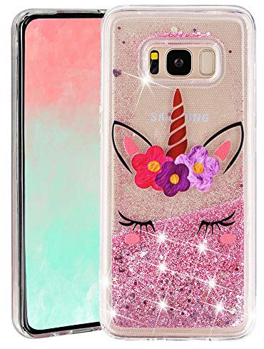 SIYOPINPFY Hülle für Samsung Galaxy S8+ Plus Hülle mit Stoßfest, Quicksand Glitzer Flüssigkeit HandyHülle Transparent Silikon Treibsand Schutzhülle für Samsung Galaxy S8+ Plus Niedlich Einhorn XYA