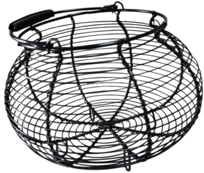 KESOTO Cesta de Alambre para Huevos, Contenedor, Soporte para Huevos, Cesta Recogedora de Huevos para Comida, Pan, Aperitivos, Huevos, Negro, Individual
