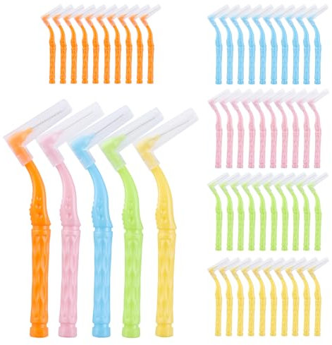 YEERSUO 50 cepillos interdentales interdentales y encías, cepillo interdental con mango antideslizante, 5 colores para limpieza de aparatos ortopédicos