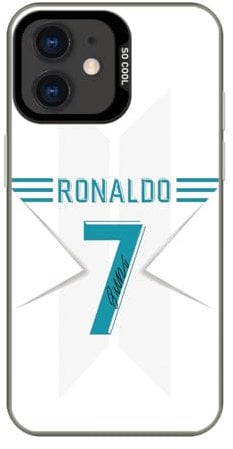 Ronāldo Jersey Case Compatible with iPhone 12/12 Pro 6.1 inch, Classic Soccer Jersey Phone Case for iPhone 12/12 Pro Slim Thin Rugged Cover Non-Slip Shockproof, White
