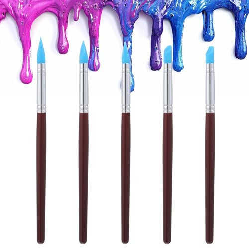 Nogeqi Lot de 5 pinceaux en silicone - Pointe en caoutchouc souple - Stylo de modélisation Pottery Argile - Brosse de modélisation - Outil de poterie pour sculpture en céramique