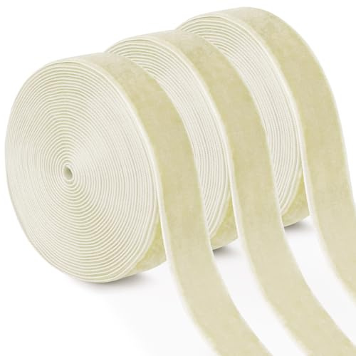 Uiopa 3 Rollen Samtband Creme Weiß Geschenkband Breit 20mm x 4,5m Schleifenband Samt Dekoband Ribbon Stoffbänder für Geschenkverpackungen, Kränze, Blumensträuße, DIY-Projekte
