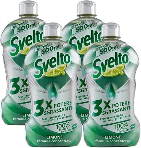 Detersivo Piatti a Mano Concentrato al Limone, Eccezionale Anche Sull'Unto Più Ostinato con Potere Sgrassante 3 Volte Più Potente Rispetto alla Versione Classica, Formato 500ml (4 Flaconi)