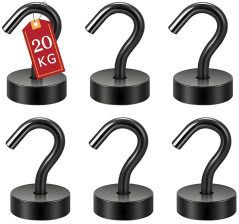 ATEWEITA Neodym Magnethaken, Extra Stark Magnete mit Hake (Schwarz, 25mm)
