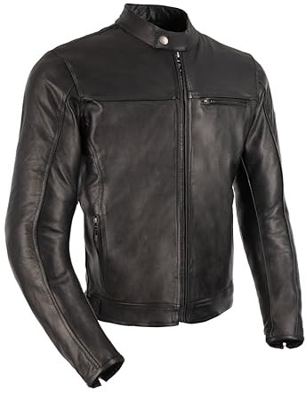 Oxford Men's Walton 2.0 Leather Motorcycle Jacket, Black, 5XL