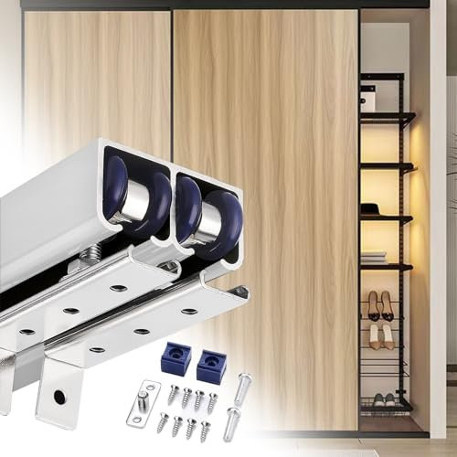 Binario per Porta Scorrevole Kit Telaio per Porta a Scomparsa per Cabina Armadio, Kit Ferramenta per Porta Scorrevole a Doppio Binario, Binario Superiore per Porta Scorrevole Lungo 0,6-9 M, Binari Sco