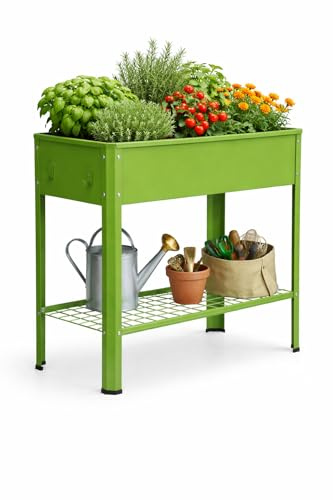 VCM Metall Hochbeet mit Ablage 80x35x80 cm, stehender Pflanzkasten für Balkon Terrasse Garten, Blumenkasten auf Beinen, Balora XL