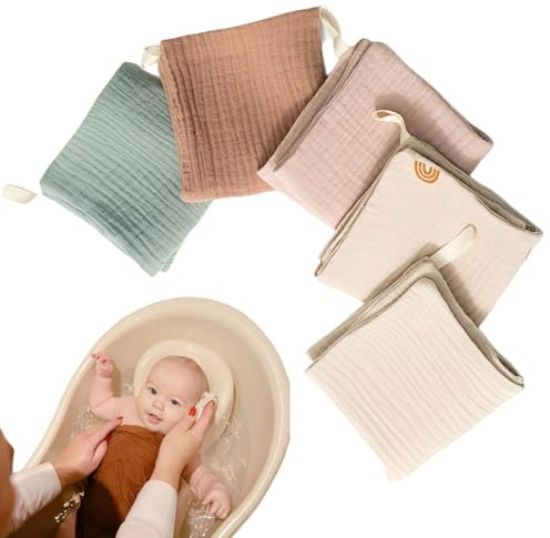 Baby-Musselin-Handtücher, superweich und saugfähig, Unisex, für Jungen und Mädchen, 25 x 25 cm, 5 Stück
