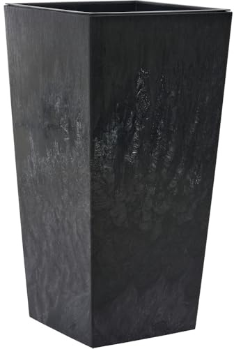 Siena Garden Pflanzgefäße Nizza Stone schwarz Betonoptik, 35 x 35 x 68 cm Kunststoffgefäß mit Einsatz