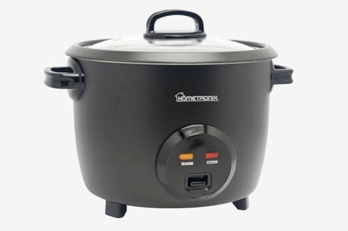 HomeTronix 1.8L Rice Cooker with Thermostat – Matte Black, Non-Stick Inner Pot, Keep Warm Function, Glass Lid, Measuring Cup – Perfect for Fluffy Rice, Vegetables & One-Pot Meals