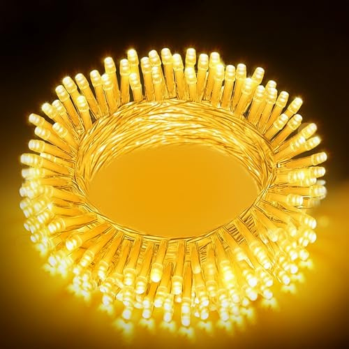 EcoNour Christmas Lights 200 LED 20m Christmas Tree Lights for Indoor & Outdoor Warm White Decorations Fairy String Lights for Xmas Garden Bedroom & Party | Mains Powered Clear Cable
