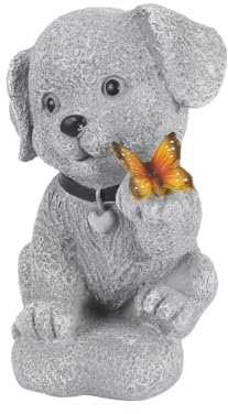 Gurtt Solar-Gartenfigur, Balkon-Hundefigur mit Schmetterling, Solar-Gartendekoration, Geschenk für Frauen, Männer, Mama, Geburtstag