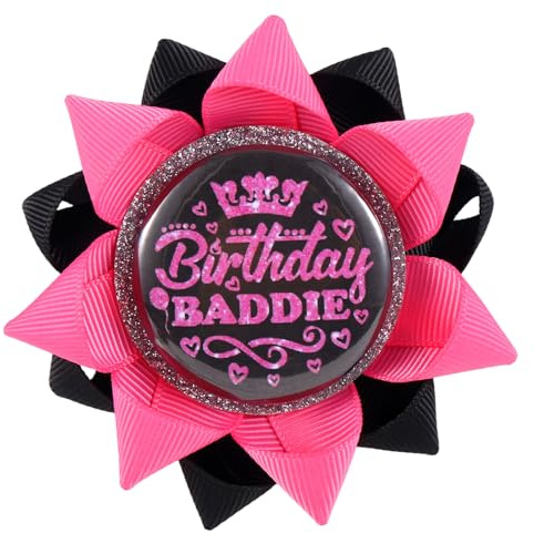 Mikovivi Geburtstag Anstecker mit Bösewicht-Motiv, aus Weißblech mit Schleife Kreative Anstecknadel Knopf für Teenager Frauen und Männer (Schwarz Rosa)