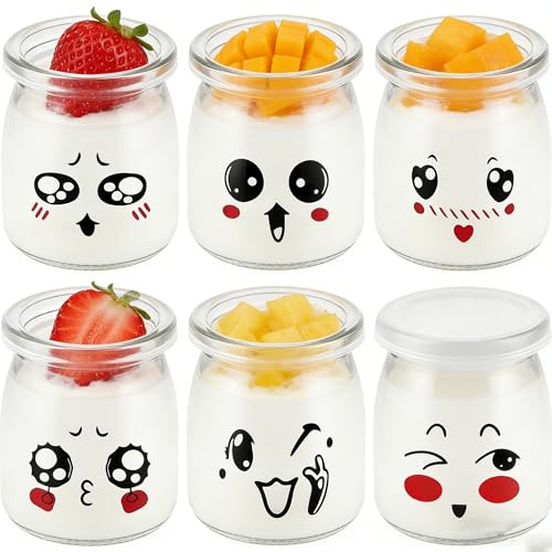 Pots à Yaourt en Verre avec Visages Souriants, 200 ML, Lot de 6