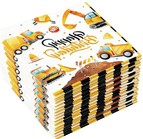 40 Stück Bagger Servietten für Kindergeburtstag und Mottoparty | Partyservietten mit Baustellenmotiv für Geburtstagstisch, Snacks und Kuchentafel; passend zu Bagger- und Fahrzeugdeko.