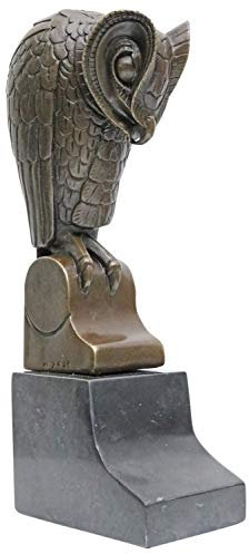 aubaho Bronzeskulptur Bronze Figur Buchstütze Bronzefigur Eule Skulptur Antik-Stil 25cm