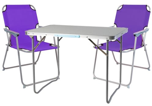 Mojawo 3tlg. Campingmöbel Set Alu Camping L70xB50xH59cm 1x Campingtisch mit Tragegriff + 2 Campingstühle lila Stoff Oxfort