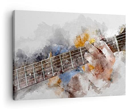 Bilder auf Leinwand Gitarre Musik Leinwandbild mit Rahmen 70x50cm Wandbilder Dekoration Wohnzimmer Schlafzimmer Küche Deko Klein Wanddeko Bild Wand Kunstdruck Art Wall Decor Canvas AA70x50-3448
