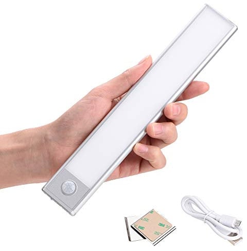 Zoeson Motion Sensor Wireless Led Light with Rechargeable Battery, Light Induction Magnetic Security Nightlight for Cabinet, Wardrobe, Kitchen, Closet (Silver)
