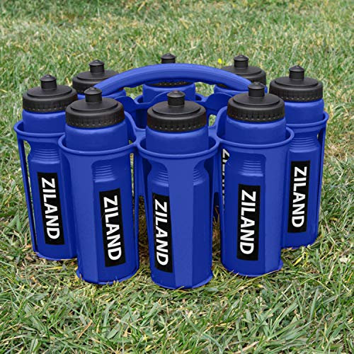 Ziland Academy Easy Squeeze Water Bottle Set - [8 x 700ml Bottles 1 x Carrier] [Choose Your Colour] Designed for Sport Teams (Blue - Blue Carrier)
