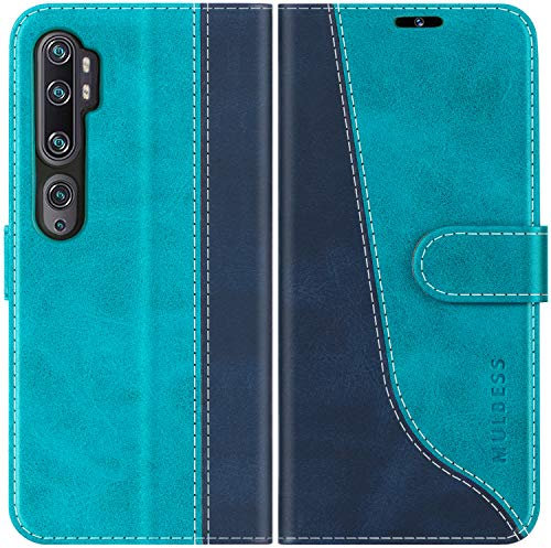 Mulbess Custodia per Xiaomi Mi Note 10 / Mi Note 10 Pro, Cover Magnetica Flip con Chiusura, Fessura Carte Portafoglio, Portacellulare Protezione, Elegante Blu Mint
