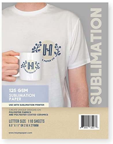 Hayes Sublimationspapier, 110 Blatt, 125 g/m², Briefgröße, 21,6 x 27,9 cm, kompatibel mit Sublimationsdruckern, ideal für Tassen, Becher, T-Shirts und DIY-Geschenkprojekte