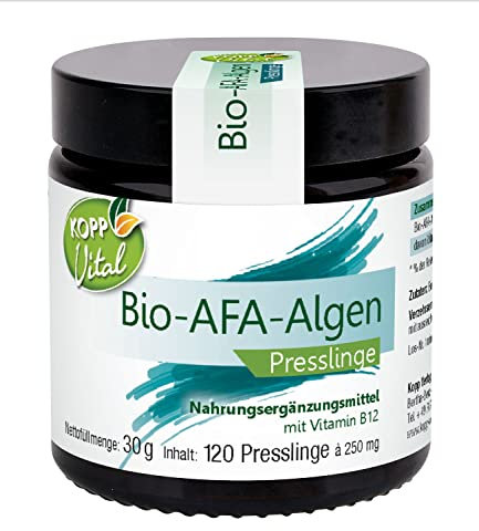 KOPP Vital® Bio-AFA Algen Presslinge | 30 g | 1 x 120 Presslinge | Vegan | Bio-Alge | ohne Gentechnik | Glutenfrei | Bio-zertifiziert | Reinsubstanzen Prinzip | Apothekenqualität