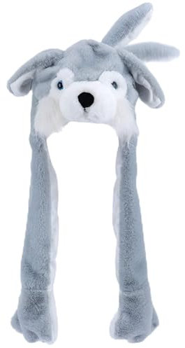 Hopearl Husky Hut mit Ohren Bewegen Springen Pop Up Schlagen Hut Plüsch Urlaub Cosplay Dress Up Lustiges Geschenk für Kinder Jungen Mädchen, Grau, 56 cm (Husky)