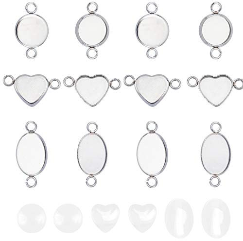 UNICRAFTALE 30 Sets Oval/Flat Round/Heart Lünettenrohlinge Edelstahl Rohlinge Mit Cabochons Cabochon Steckverbindereinstellung Anhänger Lünettenschalen Für Die Herstellung von Cabochon Schmuck