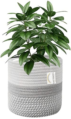 NATTHSWE Cesta de Plantas con Forro, Macetas de Interior Tejidas para Macetas de 28cm de Cuerda de Algodón Yute para Decoración de Macetas Plegables Cesta de Lavandería