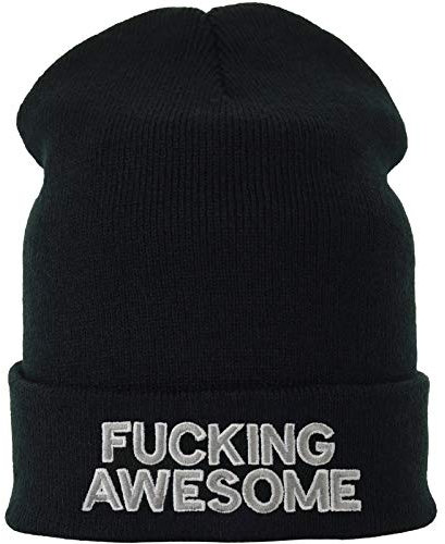 EXPRESS-STICKEREI Lustige Strickmütze - Warme Wintermütze mit Spruch Fucking Awesome - Beanie für Damen und Herren - Unisex Wollmütze - Heavy Metal Haube mit Spruch