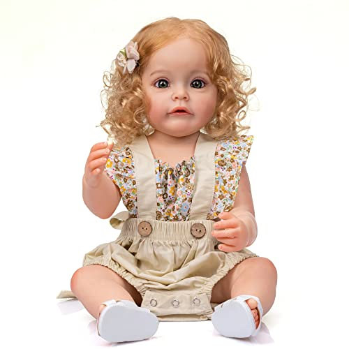 MineeQu 22 Zoll Süßes Gesicht Verwurzeltes Blondes Haar Silikon Vinyl Ganzkörper Reborn Babypuppen Anatomisch korrekt Realistisch Neugeborene Kleinkindprinzessin Dolls wasserdichte Spielzeuggeschenke