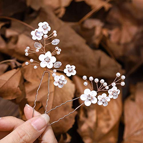 IYOU Braut Hochzeit Haarnadeln Rosegold Funkelnd Kristall Perle Haarnadel Braut Blume Haarschmuck zum Frauen und Mädchen (2 Stück)