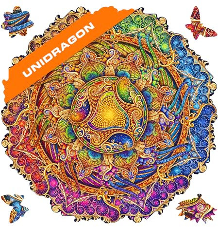 UNIDRAGON Original Holzpuzzle — Mandala Inexhaustible Abundance, 350 Teile, King Größe 13 x 13 Zoll (33 x 33 cm) Schöne Geschenkverpackung, Einzigartige Form Erwachsene und