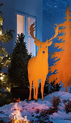 Dekoleidenschaft großer Gartenstecker Hirsch aus Metall in Rost-Optik, 112 cm hoch, Dekostecker, Garten-Deko für Draußen