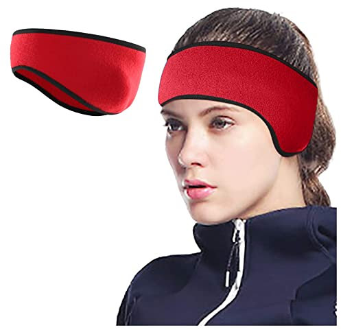 Fleece Ohrenschutz Warmers/Muffs Stirnband für Männer & Frauen Kinder, Colorful Kopfband, Headband Perfekt für Winter Laufen Skifahren Work Out Reiten Fahrrad (Rot, L)
